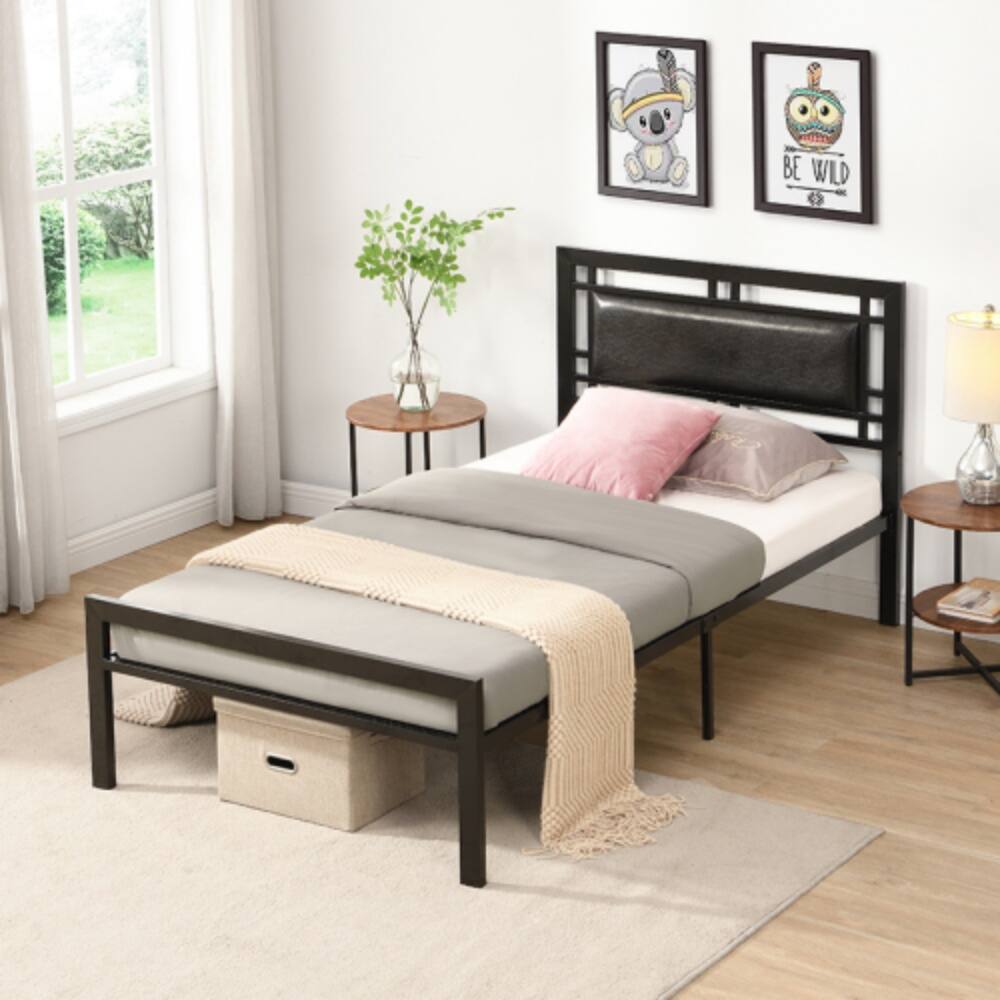 Angle. LUCKY ONE - Twin Size Metal Bed Frame with Sturdy Steel Structure, Noise-Free, No Box Spring Needed, Easy Assembly - Black.