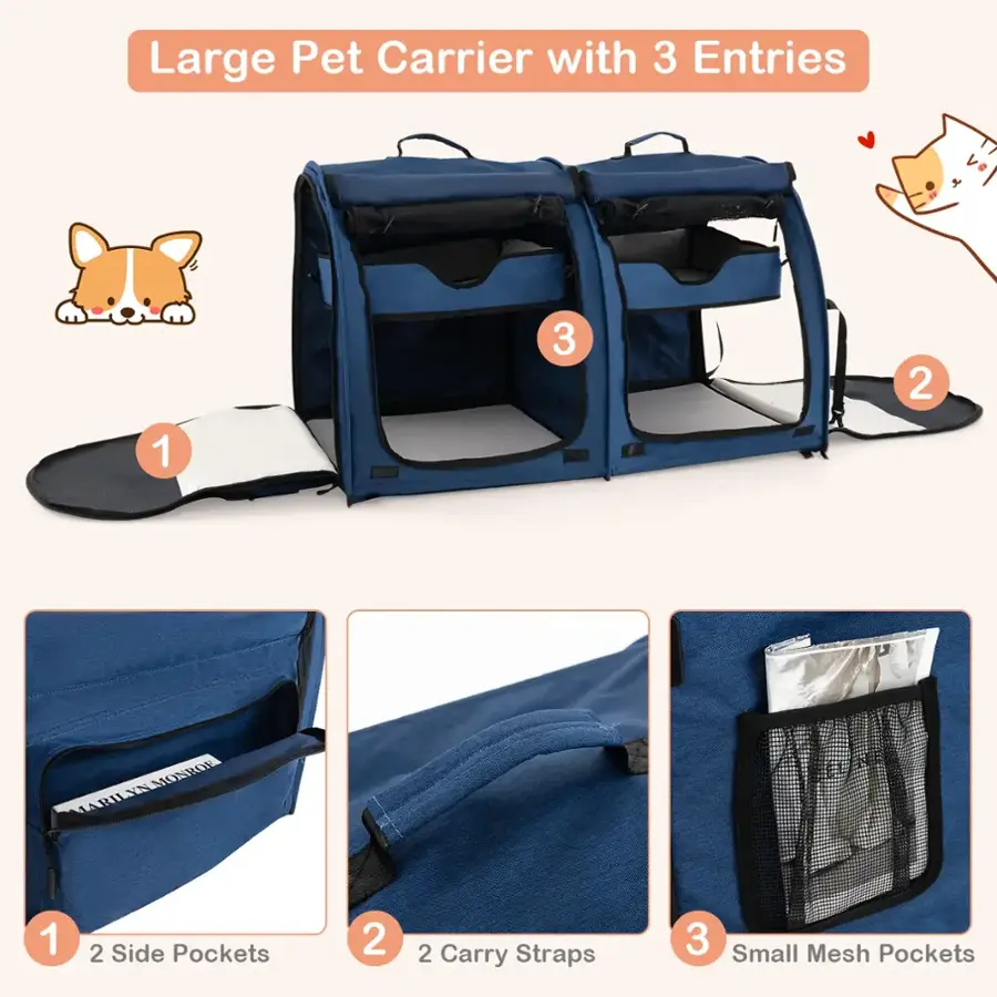 Large Pet Carrier with 3 Entries 1 3 2 YN MOSROR JARU 1 2 Side Pockets 2 2 Carry Straps L 3 Small Mesh Pockets