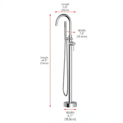 Length 11.8" (30cm)
Width 7.6" (19.4cm)
Height 44.9" (114cm)
Width 6.1" (15.5cm)