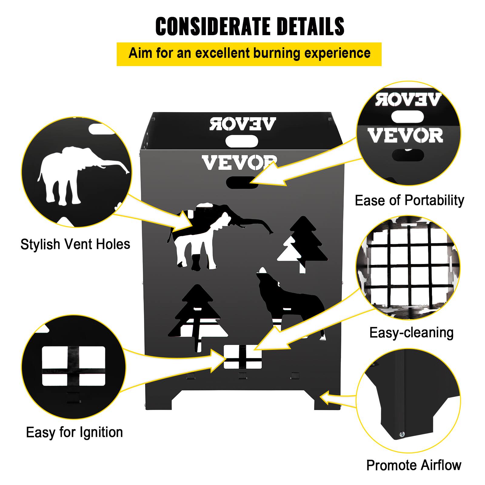 CONSIDERATE DETAILS  
Aim for an excellent burning experience  

- Ease of Portability  
- Stylish Vent Holes  
- Easy-cleaning  
- Easy for Ignition  
- Promote Airflow