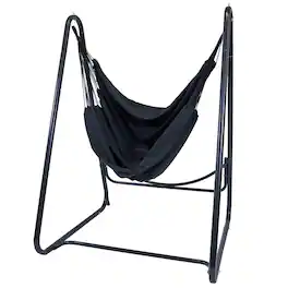 Sunnydaze - Polycotton Hammock Chair with A-Frame Steel Stand - Black