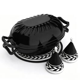 Winado - 5QT Candy Shaped Enameled Cast Iron Oval Dutch Oven with Lid, Heat-Resistant Gloves, Pot Mat for Baking Bread, Roasting - Black