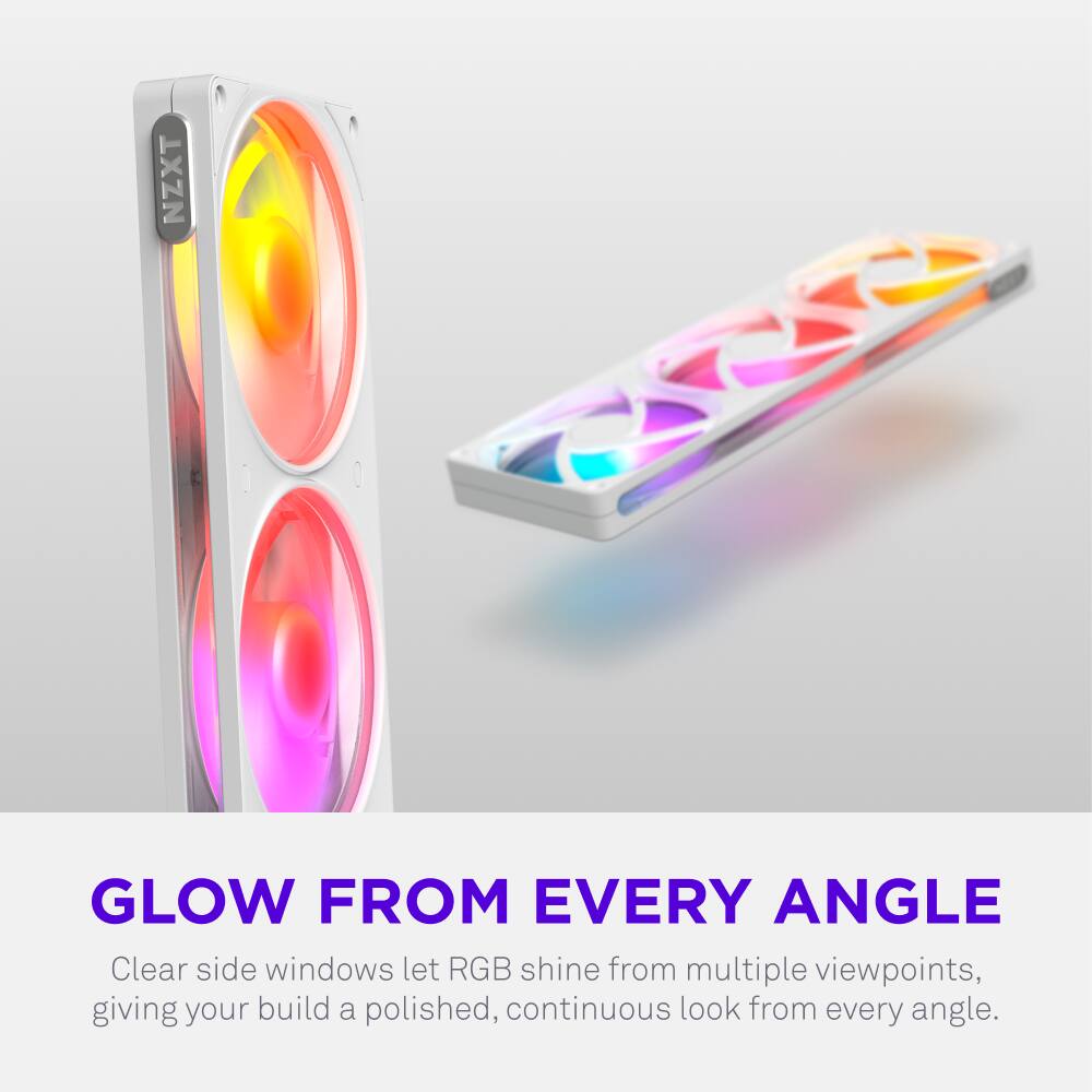 NZXT GLOW FROM EVERY ANGLE

Clear side windows let RGB shine from multiple viewpoints, giving your build a polished, continuous look from every angle.