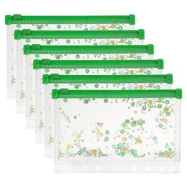 Unique Bargains - 6pcs A6 Plastic Binder Zipper Pockets 7x5 Inch Clear Envelope Folders Planner Waterproof with Sequin Decor - Fluorescent Green