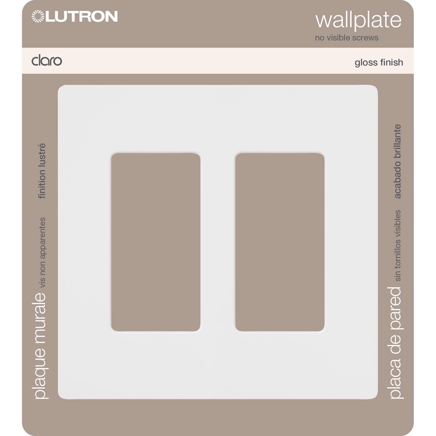LUTRON wallplate  
no visible screws  
gloss finish  

claro  

plaque murale non vis apparentes  
placa de pared sin tornillos visibles  
finition lustrée  
acabado brillante
