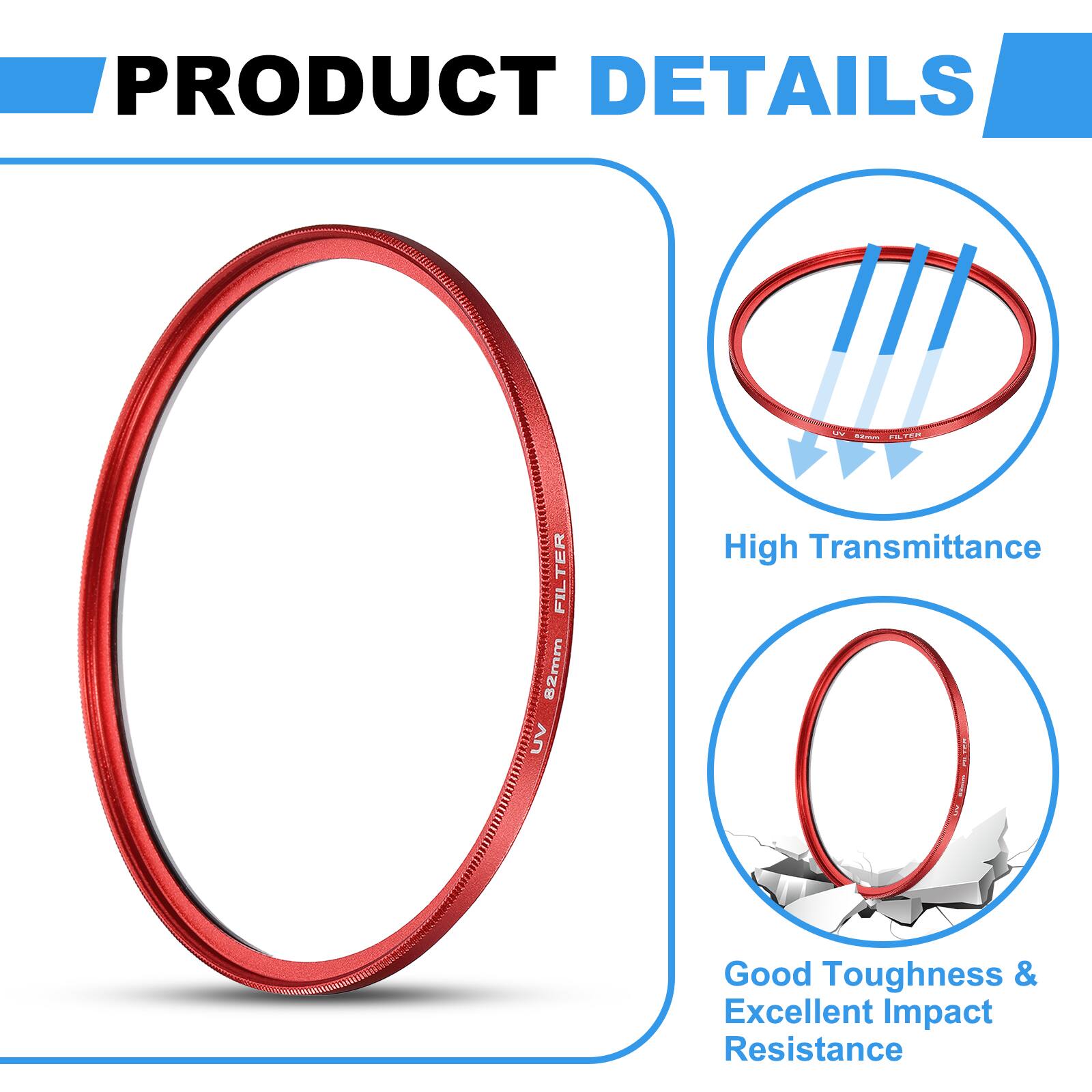 PRODUCT DETAILS

- FILTER 82mm
- VU High Transmittance
- Good Toughness & Excellent Impact Resistance