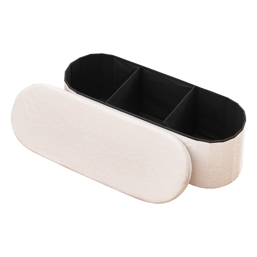VEVOR Oval Storage Ottoman Bench, Foldable Teddy Fleece Upholstered ...
