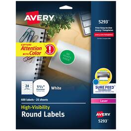 Avery - Sure Feed Laser Round Labels, 1-2/3" Dia., 600 Labels/Pack (5293) - White