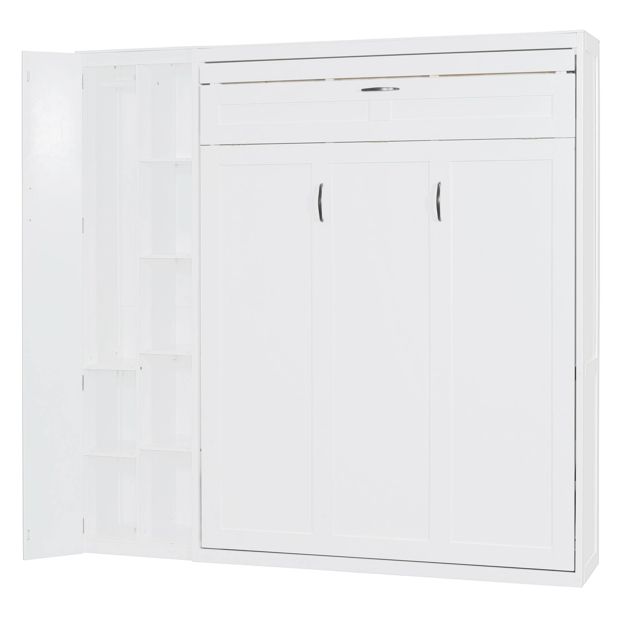 Alt View 6. Tiramisubest - Full Size Murphy Bed with Shelves, Wardrobe & LED Lights, White, 82" L x 16" W x 83" H, 262 lbs - White.