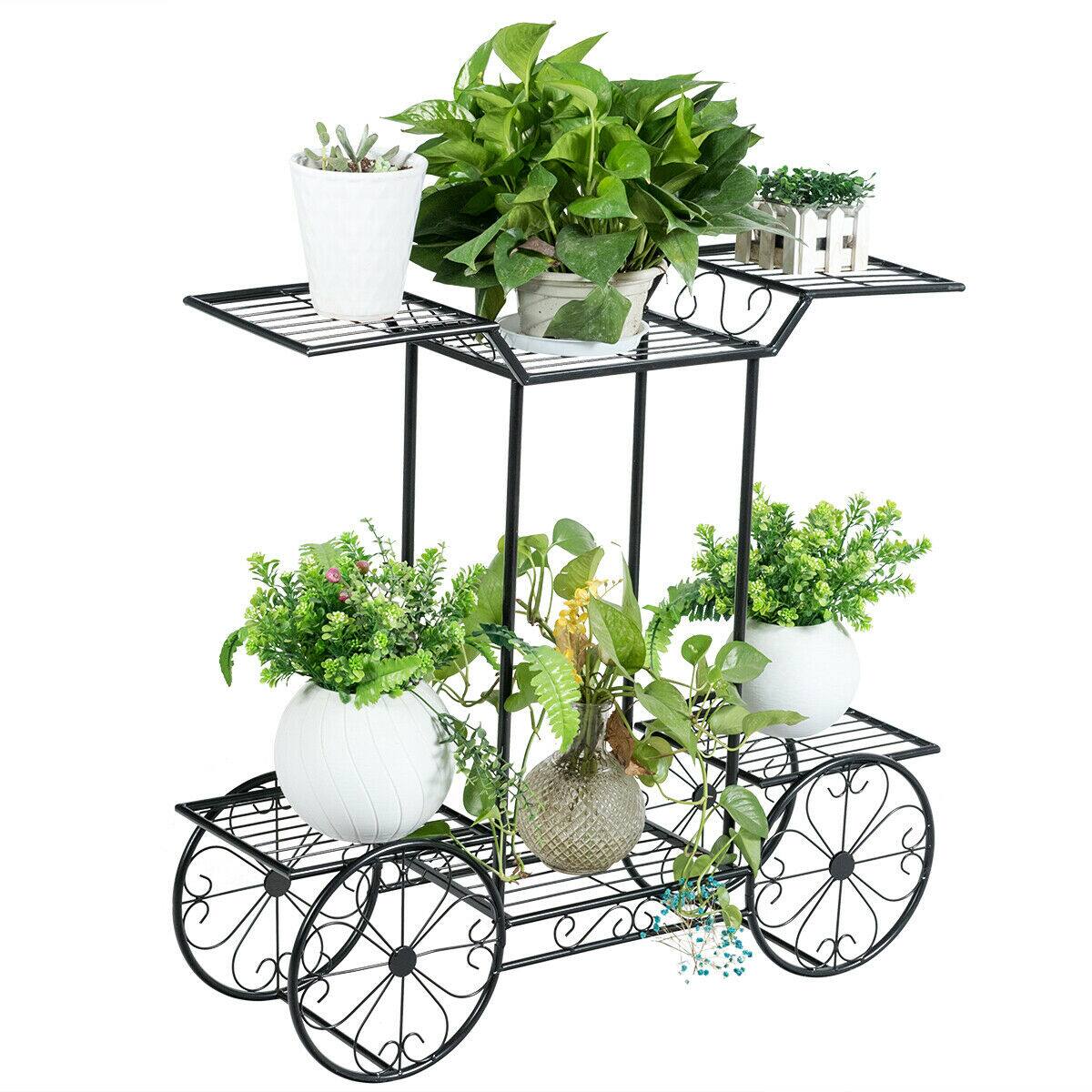 Alt View 1. Gymax - Gymax 6-Tier Garden Cart Stand Flower Rack Display Decor Flower Pot Plant Holder - Black.