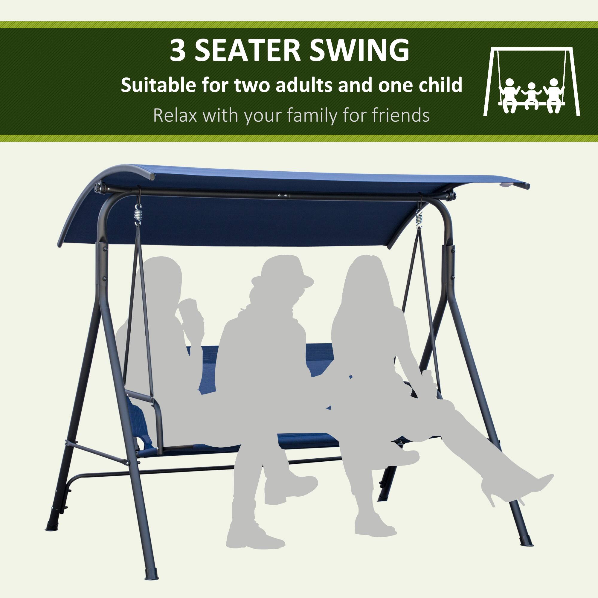 3 Seater Swing
Suitable for two adults and one child
Relax with your family or friends