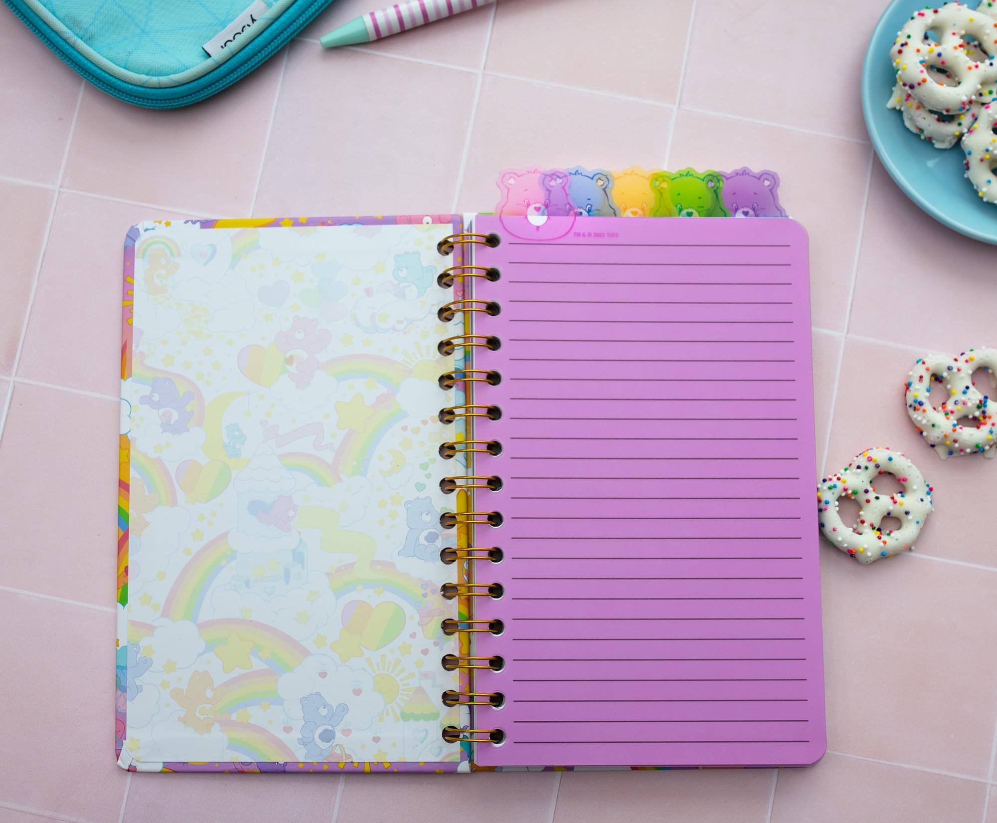 Alt View 2. Silver Buffalo - Care Bears Rainbows 5-Tab Spiral Notebook With 75 Sheets - Pink.