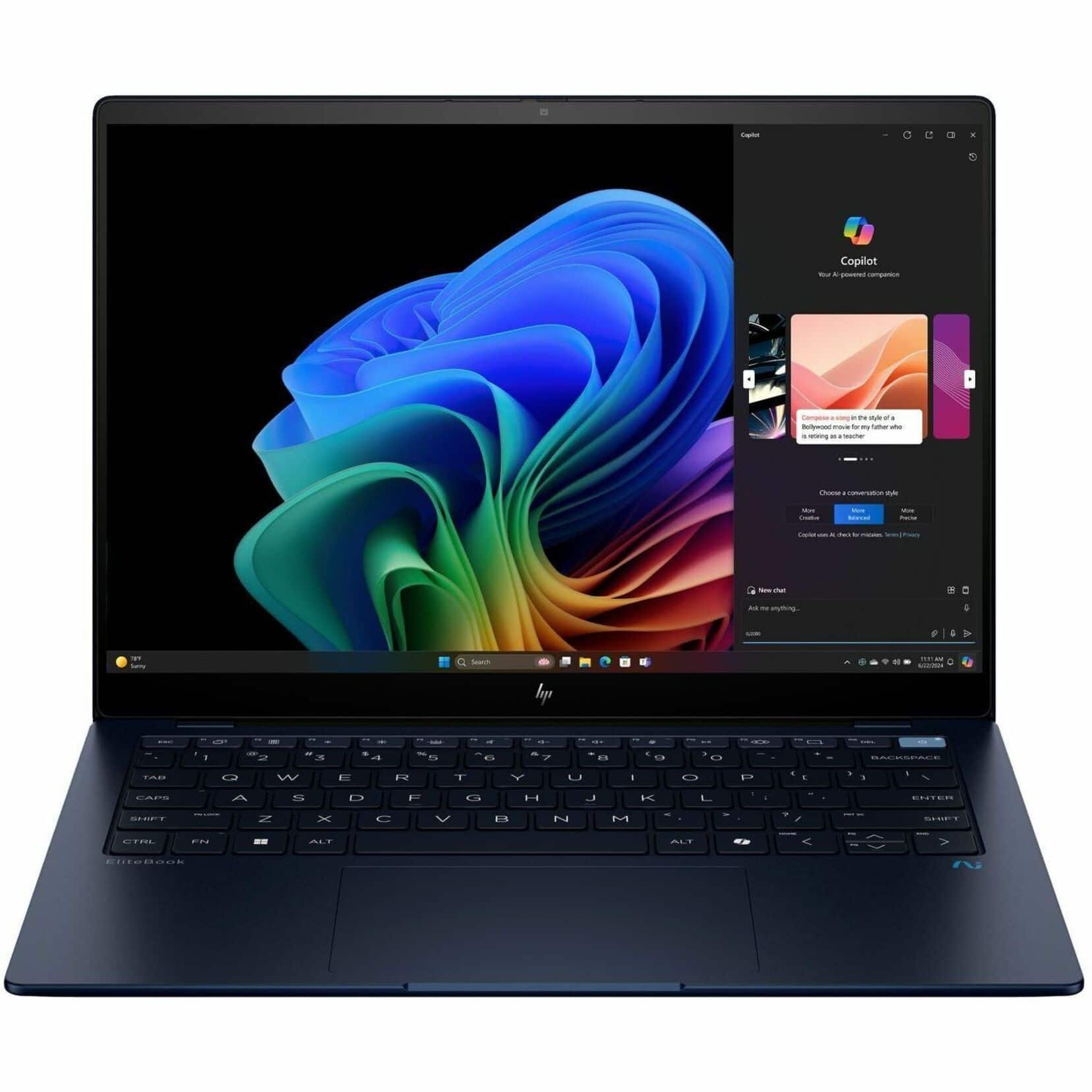 HP - EliteBook Ultra G1q 14" LCD 2240 x 1400 (2.2K) Touch Screen Laptop - Qualcomm Snapdragon X Elite with 16GB Memory - Blue - Angle_Zoom