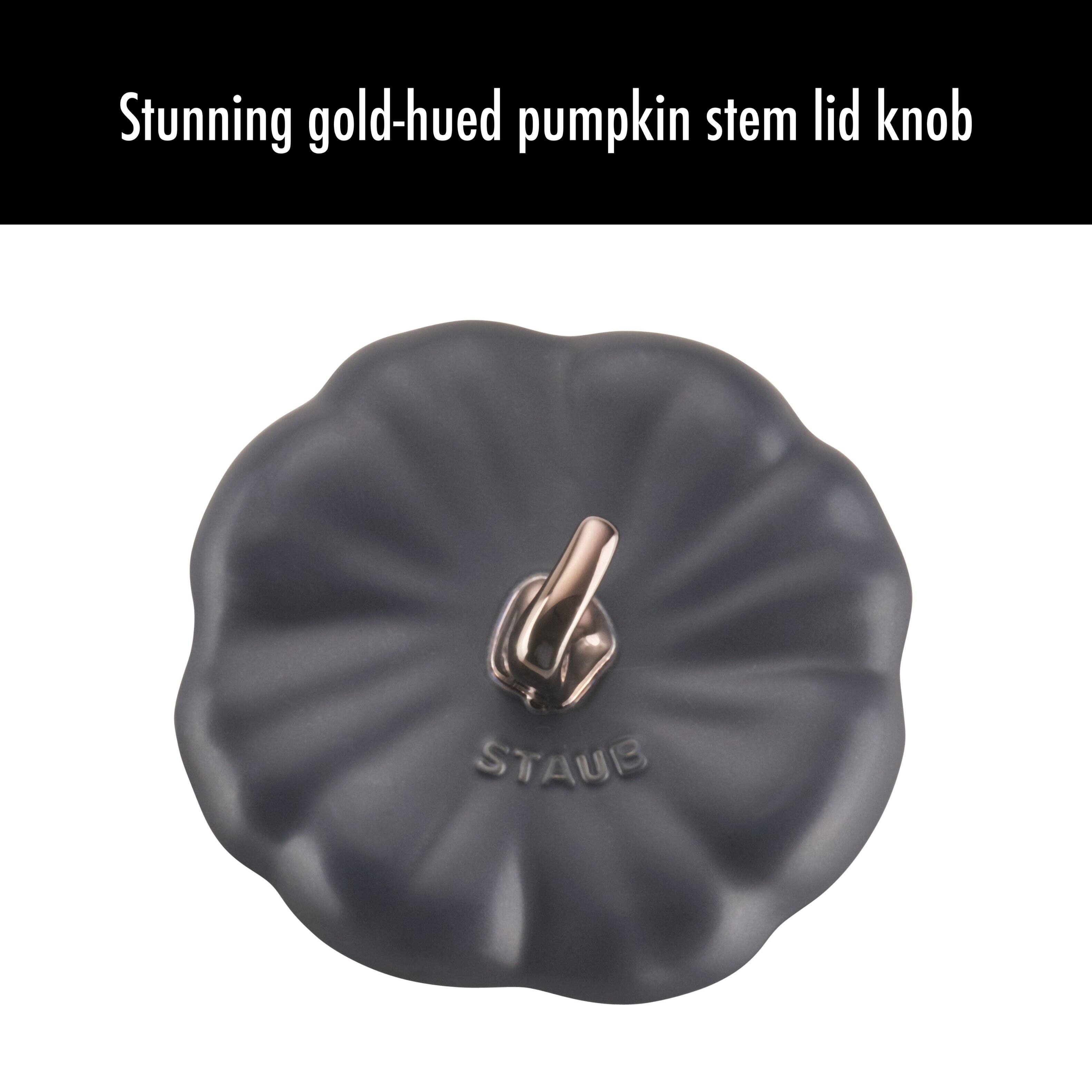 Stunning gold-hued pumpkin stem lid knob

STAUB