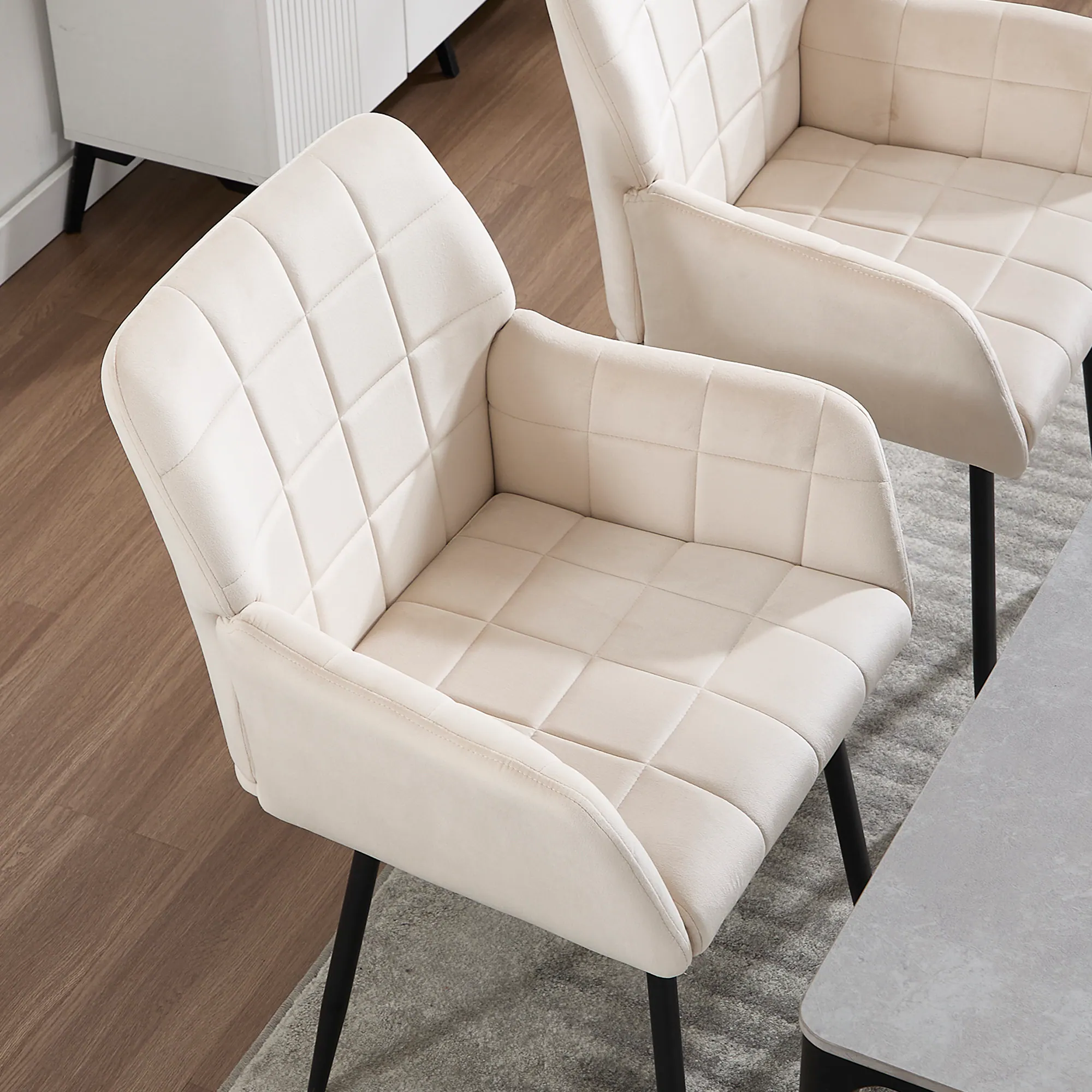 Front. Lirago - 23 Inch Velvet Dining Chairs Set of 2 Upholstered with Armrests Comfortable Seat Easy to Assemble and Clean - Cream.