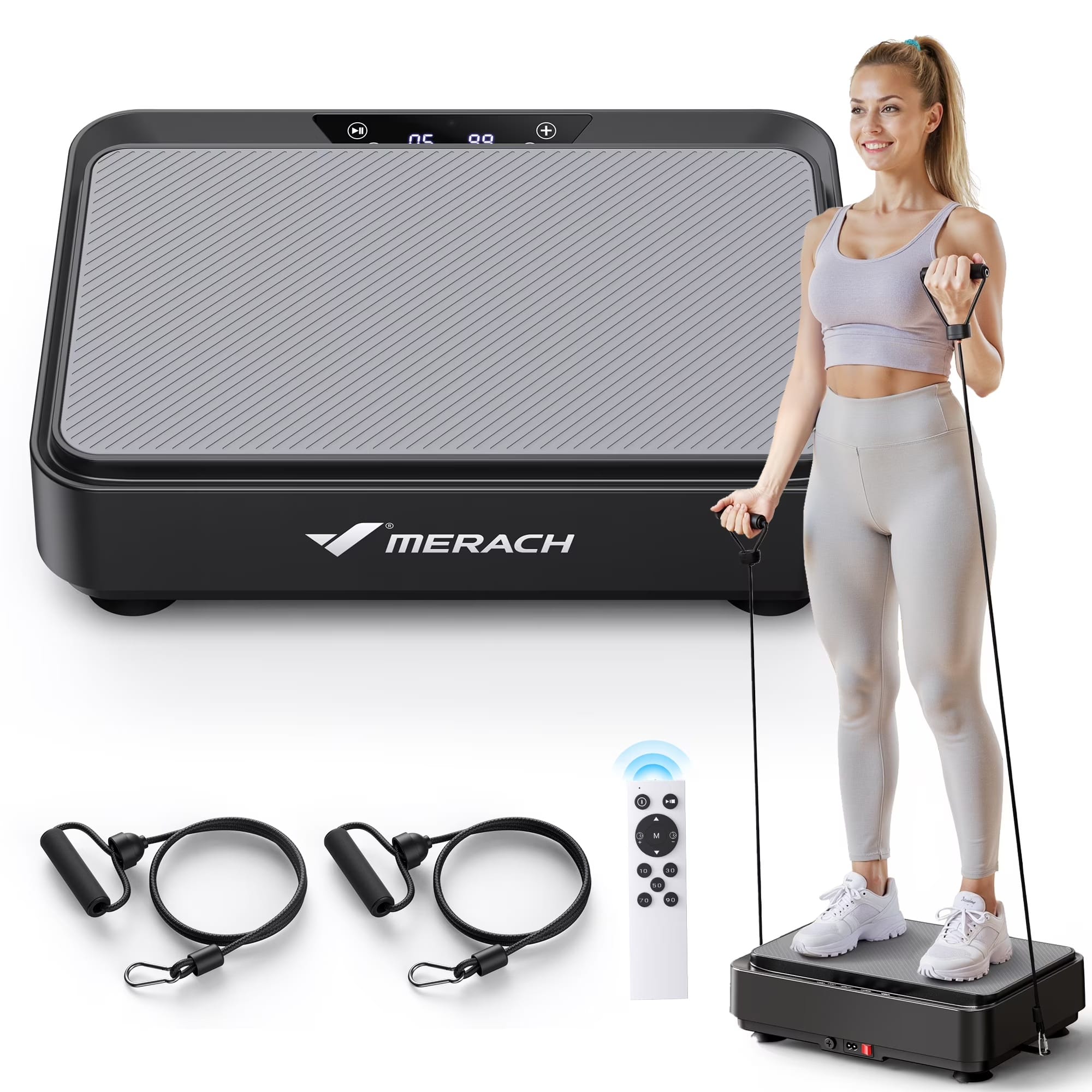 Front. MERACH - MERACH Vibration Plate Exercise Machine Weight Loss Fitness Platform For Home - Black.