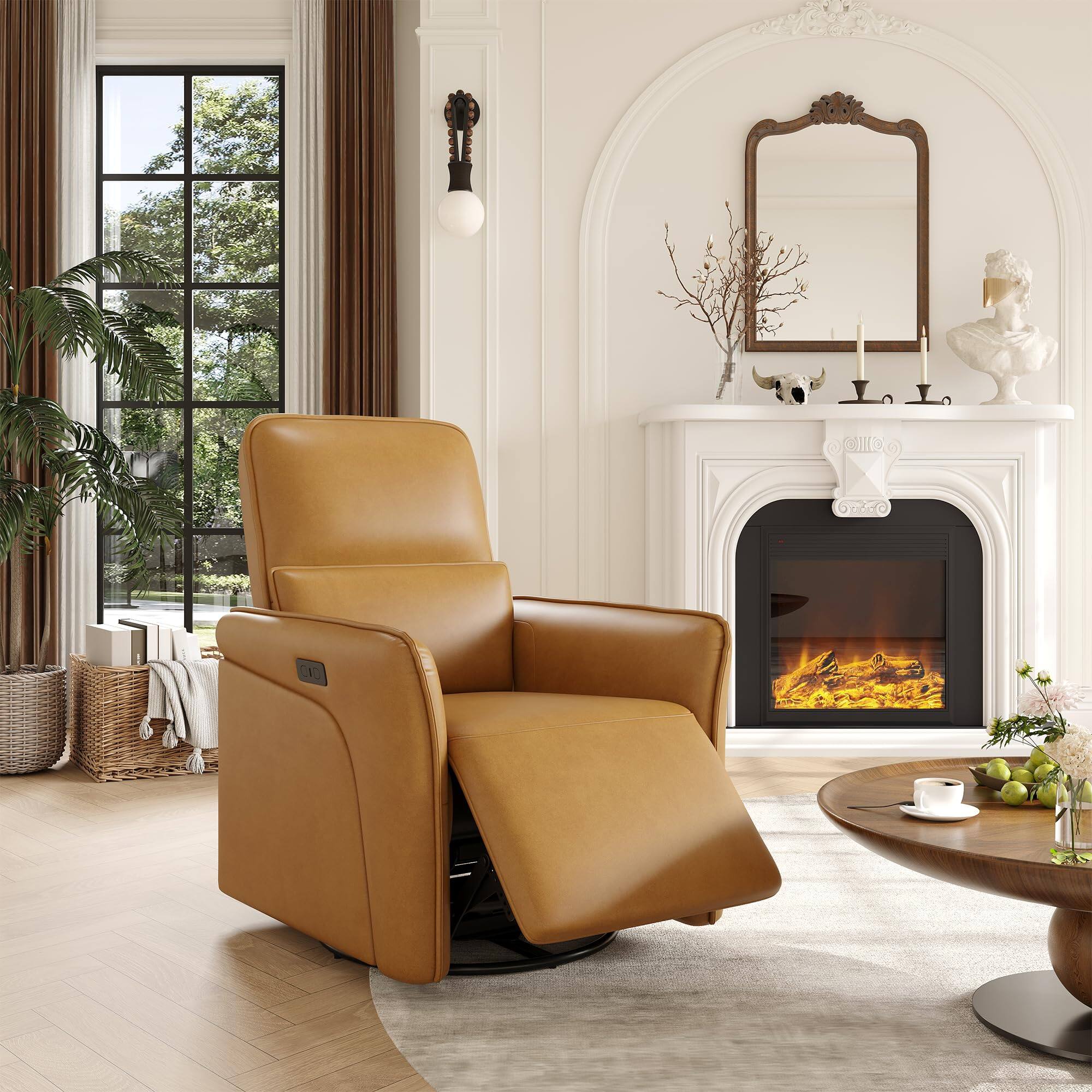 Alt View 2. Babevy - Electric Recliner Chair with USB Charging Station, Swivel Recliner Chair, PU Leather Upholstered - Brown.