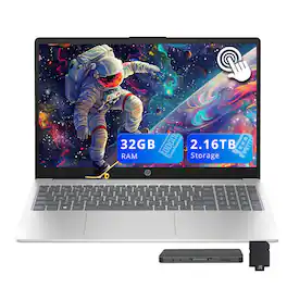 HP - 15.6" HD Touchscreen Laptop,Intel i3-1315U,32GB RAM,2TB SSD+160GB Docking Station Set,Copilot,Win 11 - Silver
