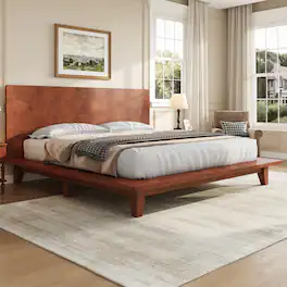 Whisen - Wood Platform Bed Frame with Headboard, Sturdy Bed Support for Bedroom - Brown