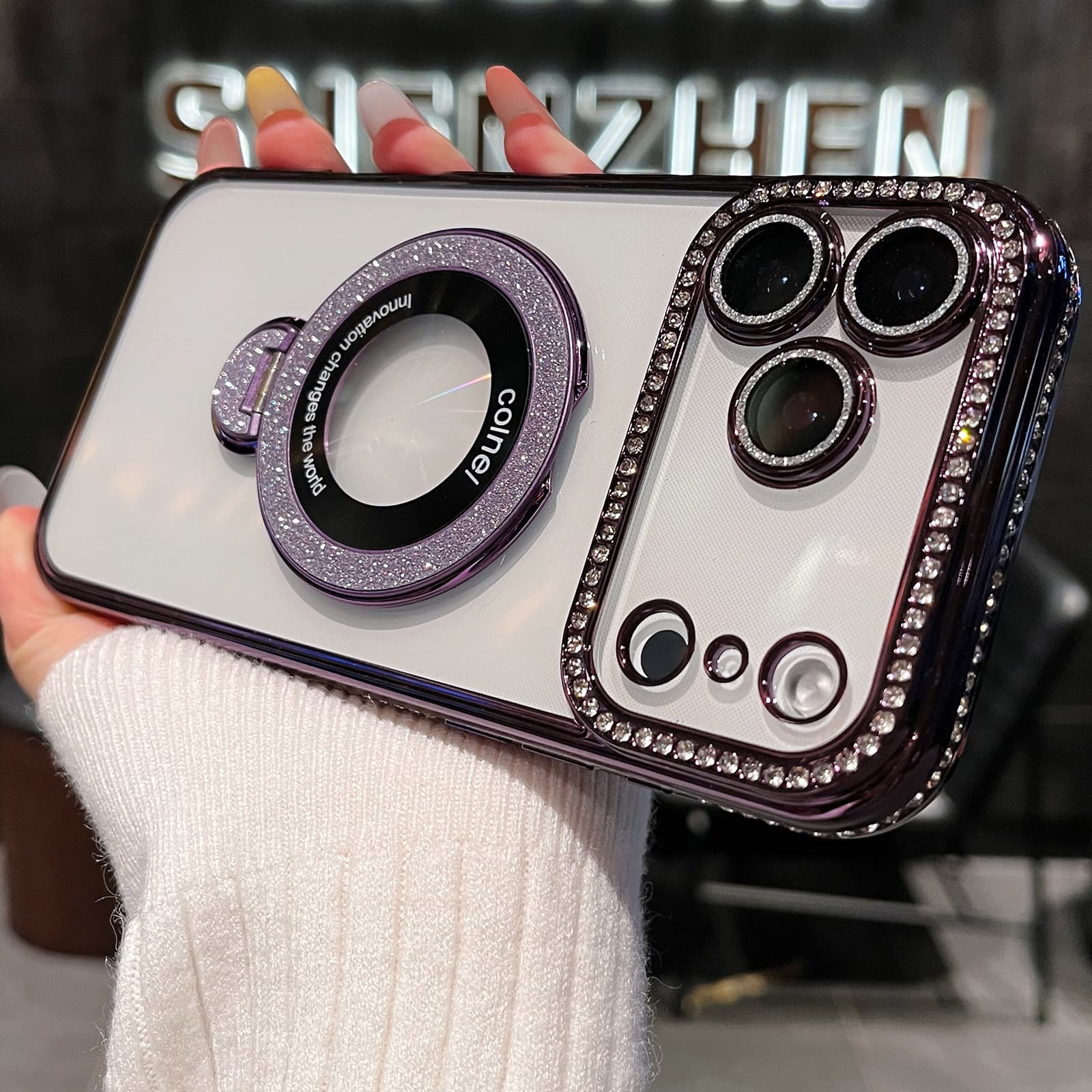 Photos - Case Apple Dteck - Clear Glitter Rhinestone for iPhone 17 Pro Max with Metal Ring Stand,Shockproof Slim Transparent Cover