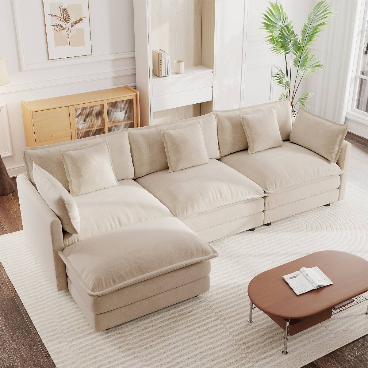Front. Ropilly - Ropilly Modular Sectional Sofa, Light Coffee Chenille Oversized L Shaped Sectional Sofa with Reversible Ottoman - Light Coffee.