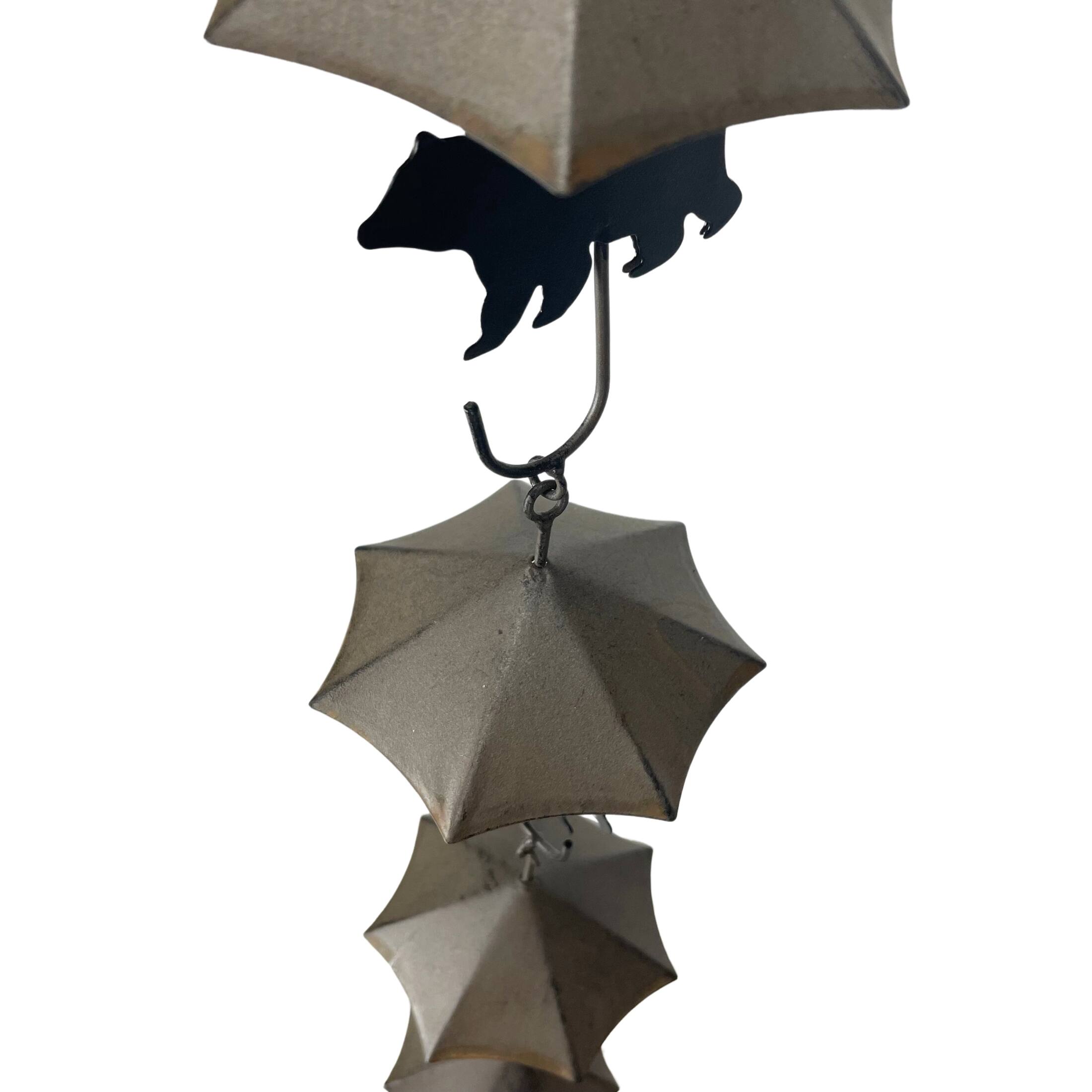 Alt View 7. Things2Die4 - Rustic Black Bear & Umbrella Rain Chain - 75" Long Distressed Copper Finish - Brown.