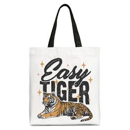 OrnamentallyYou - Tiger Retro Grunge Canvas Tote Bag, Vintage Gift Shopper With Wild Animal - White Black