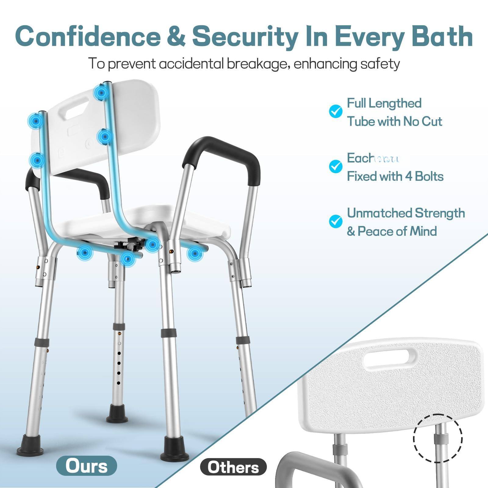 Confidence & Security In Every Bath

To prevent accidental breakage, enhancing safety

- Full Lengthed Tube with No Cut
- Eacheru Fixed with 4 Bolts
- Unmatched Strength & Peace of Mind

Ours Others