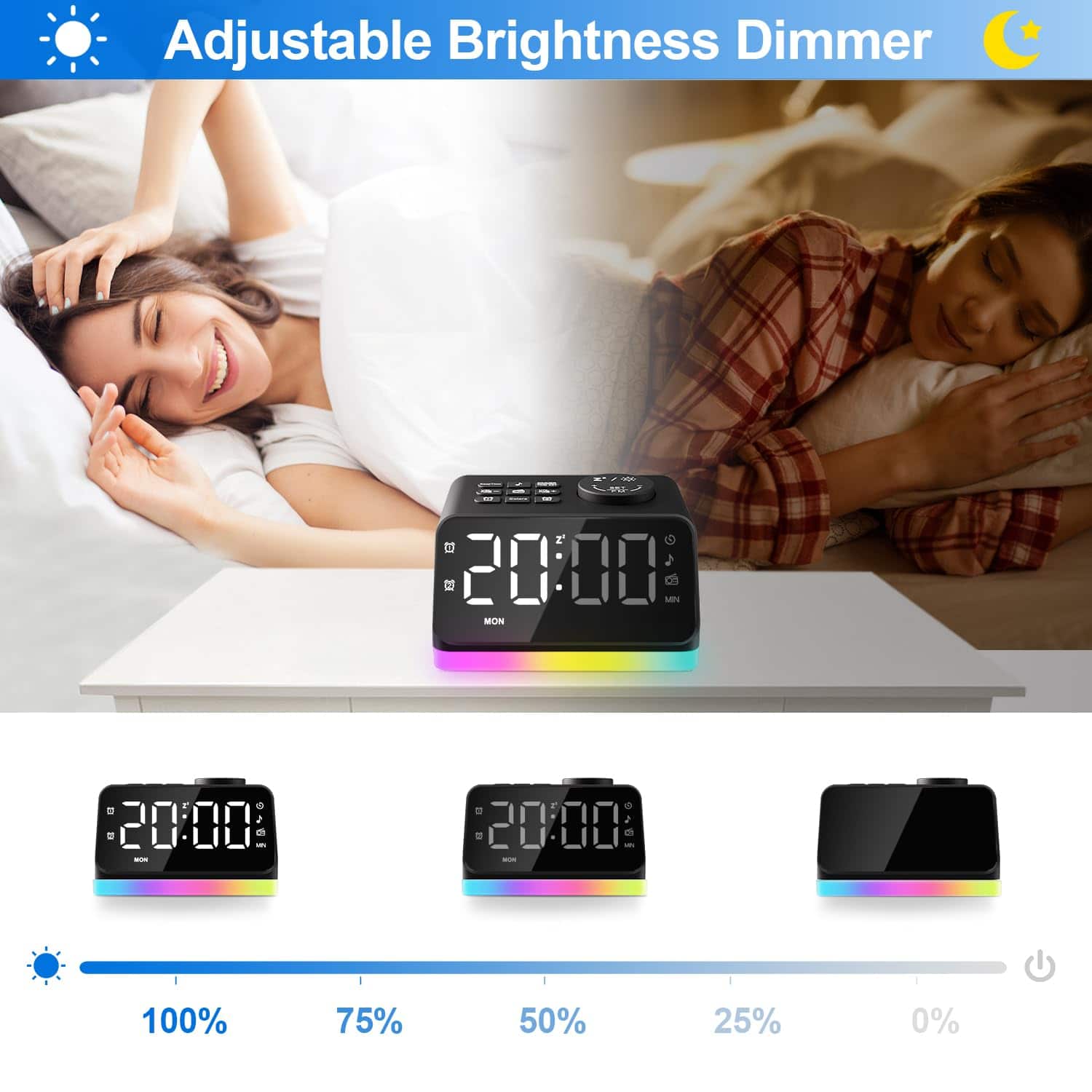 Dazzed Corner Digital Alarm Clock with FM Radio,Night Light with 2