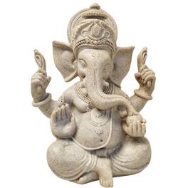 Refined Abode Design - God Lord Ganesha Statue Hindu Elephant Ganpati Idol Buddha Sculptures Gift Home Temple Mandir Meditation Yoga - Sandstone 7.87"