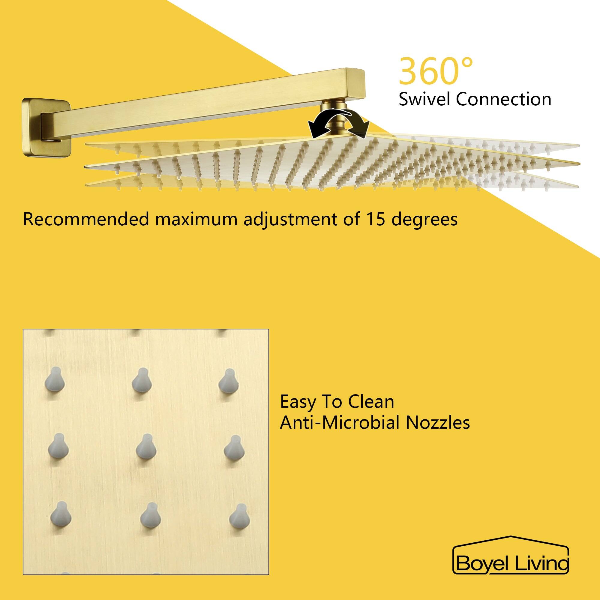 Boyel Living, 360° Swivel Connection, Recommended maximum adjustment of 15 degrees, Easy To Clean Anti-Microbial Nozzles