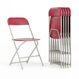 Emma + Oliver - Set of 6 Stackable Folding Plastic Chairs - 650 LB Weight Capacity - Red