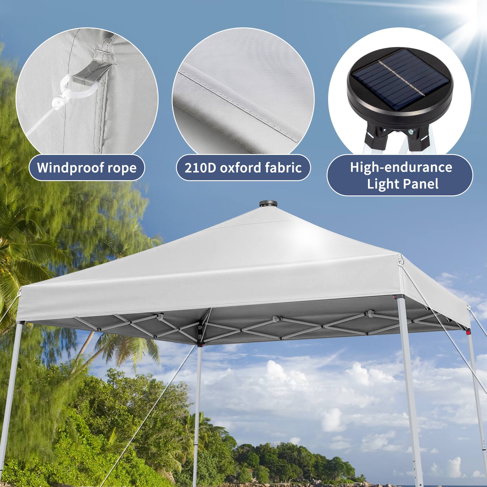Windproof rope  
210D Oxford fabric  
High-endurance Light Panel