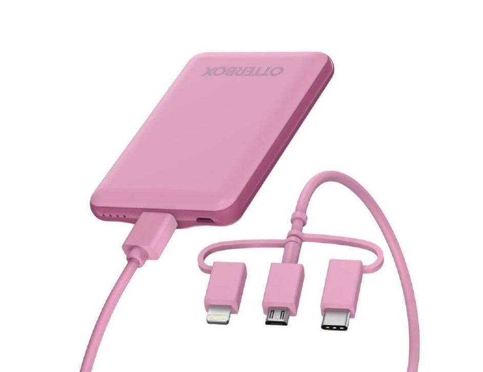Back. OtterBox - OtterBox Portable Charging Kit with Portable Power Bank 3-1 Cable Charges Pink - Pink.
