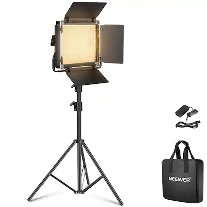 Front. Neewer - Bi-Color LED Studio Light Kit - 660 LED Panel with Tripod & Barndoors for Video & Photography.
