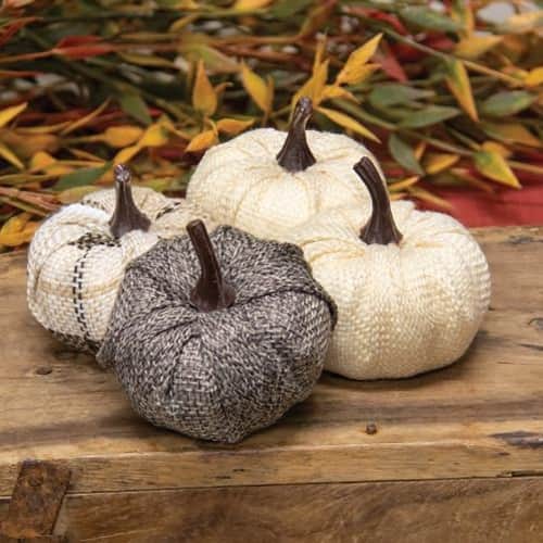 BreeBe - *4/Pack Burlap Pumpkins 2.25" - Cream & Gray