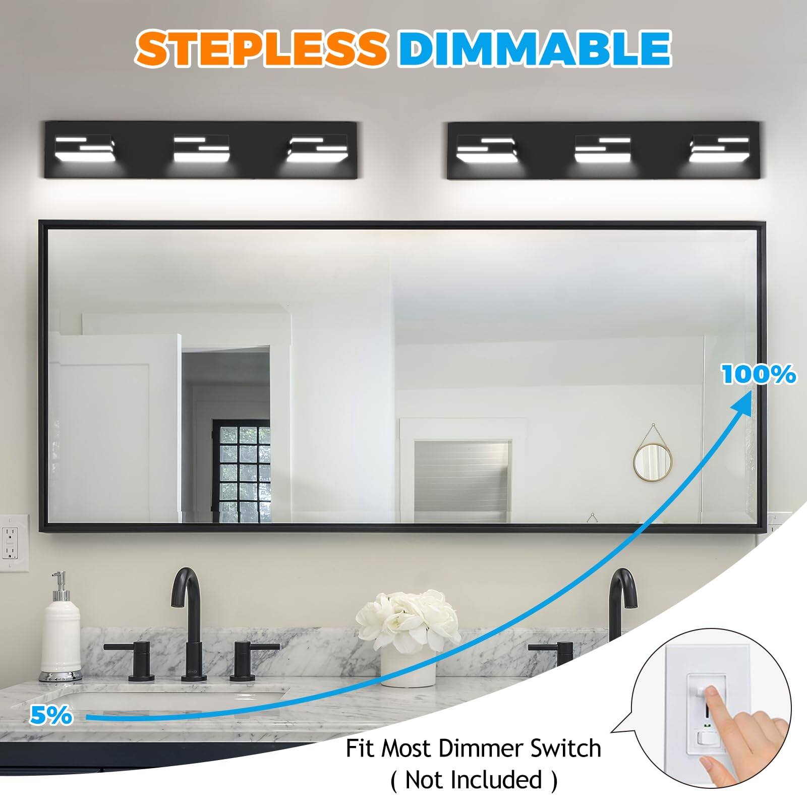 Stepless Dimmable  
100%  
5%  
Fit Most Dimmer Switch (Not Included)