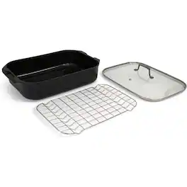 BLU - Blu. Cookware Roasting Pan with Lid and Roasting Rack, Non-Toxic - Black
