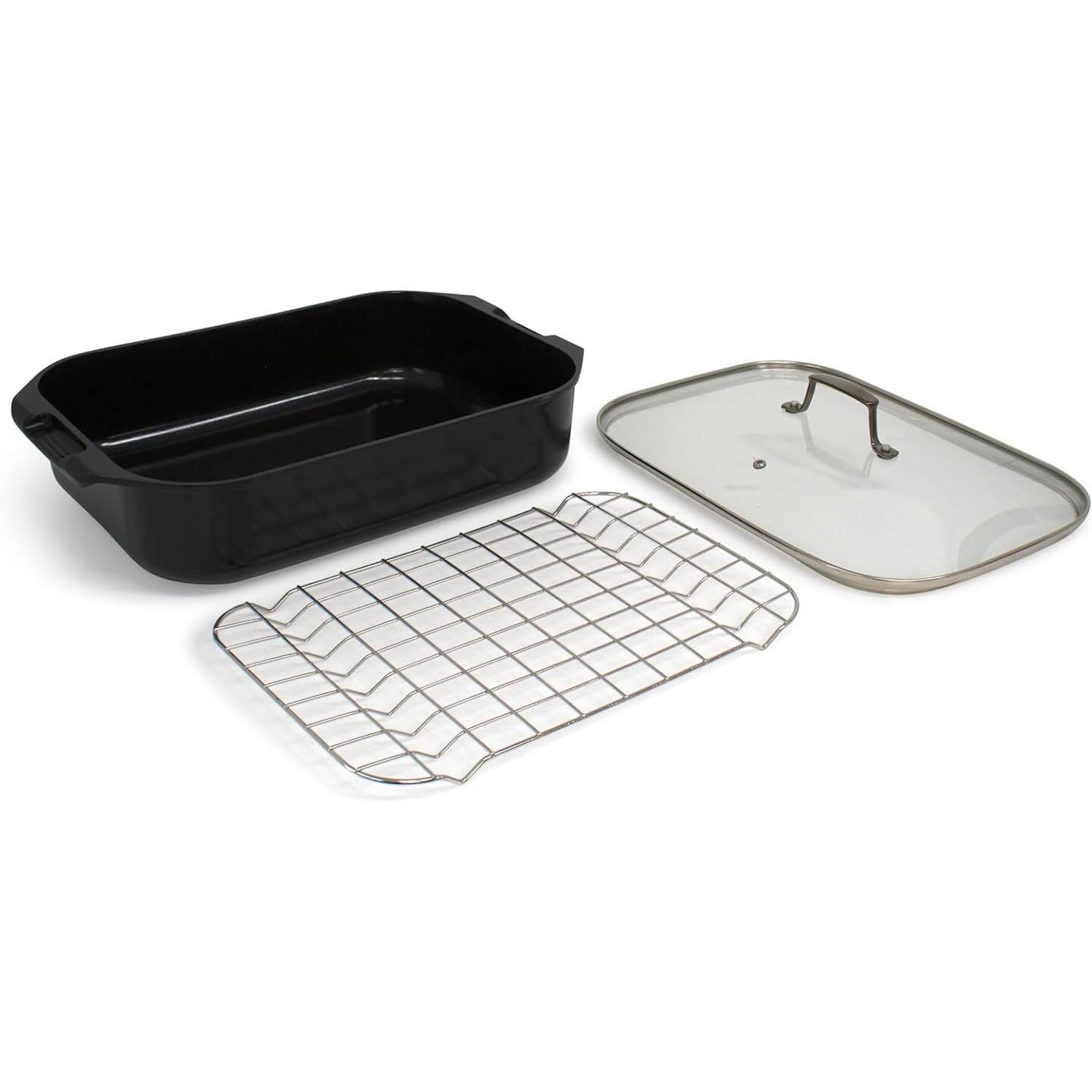 BLU - Blu. Cookware Roasting Pan with Lid and Roasting Rack, Non-Toxic - Black