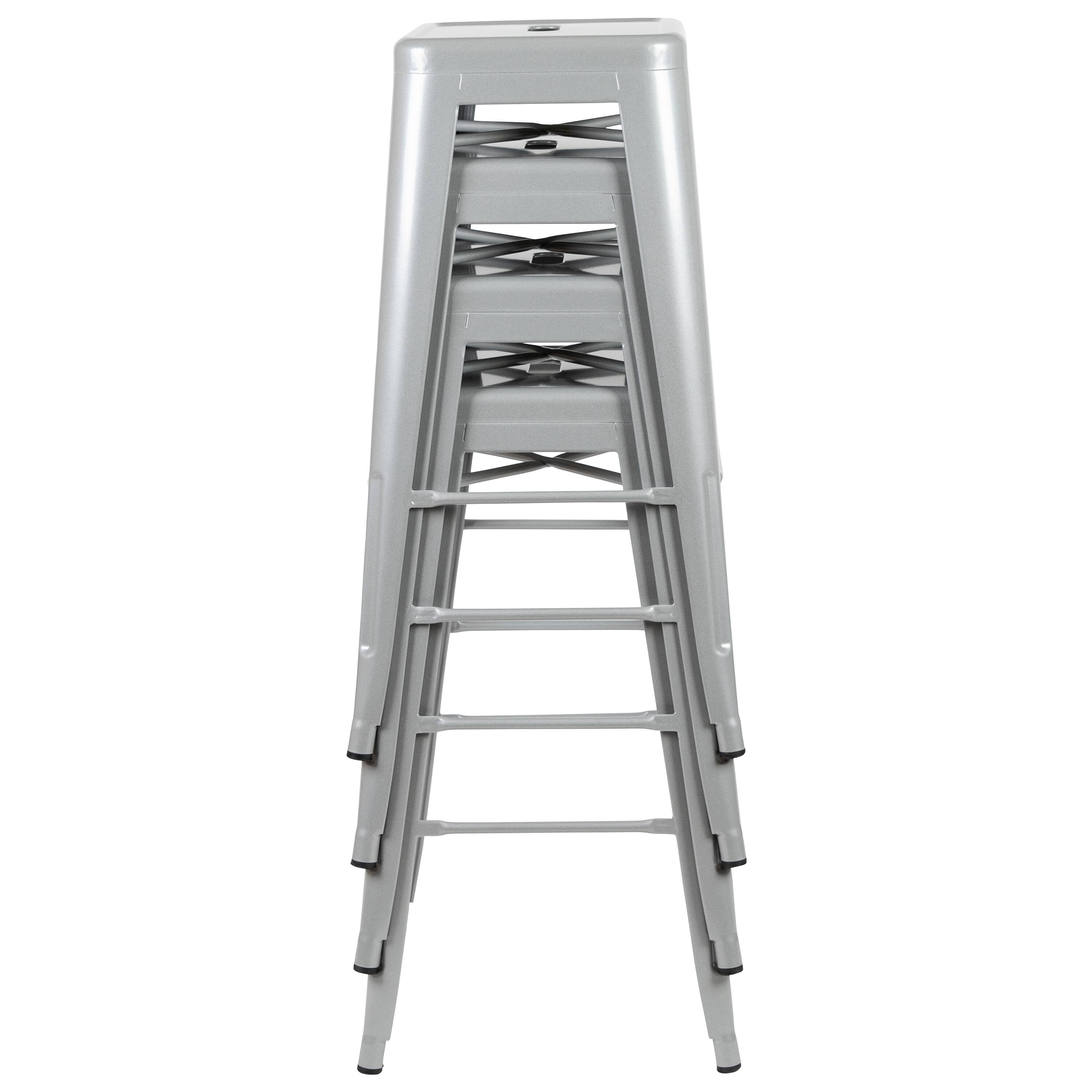 Alt View 10. Emma + Oliver - 4 Pack 30" High Metal Indoor Bar Stool - Stackable Stool - Silver.