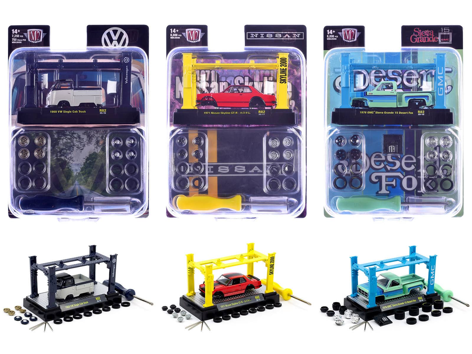 Model Kit 3 piece Car Set Release 82 Limited Edition to 8000 pieces Worldwide 1/64 Diecast Model Cars by M2 Machines - Multi