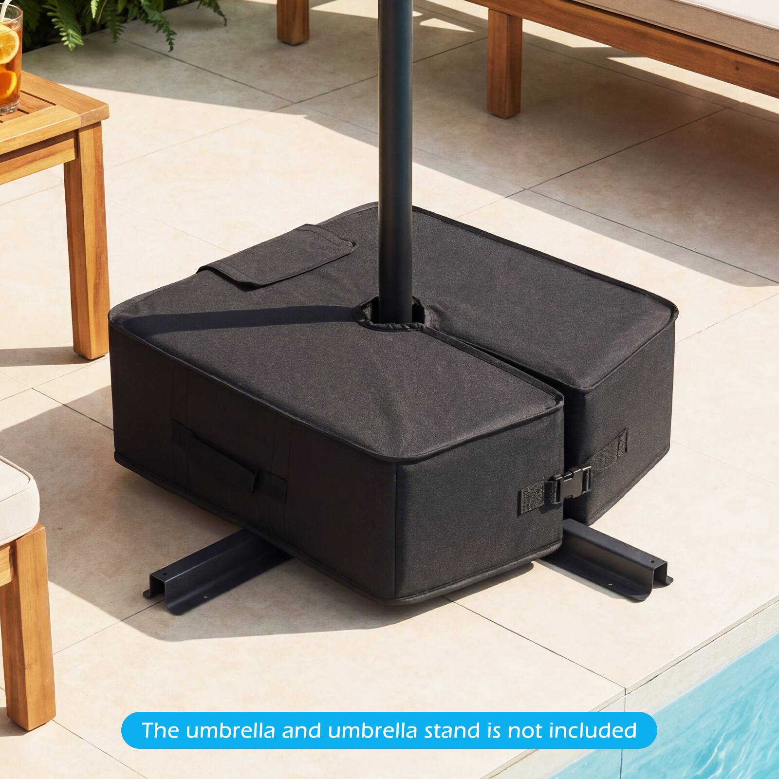 The umbrella and umbrella stand is not included.