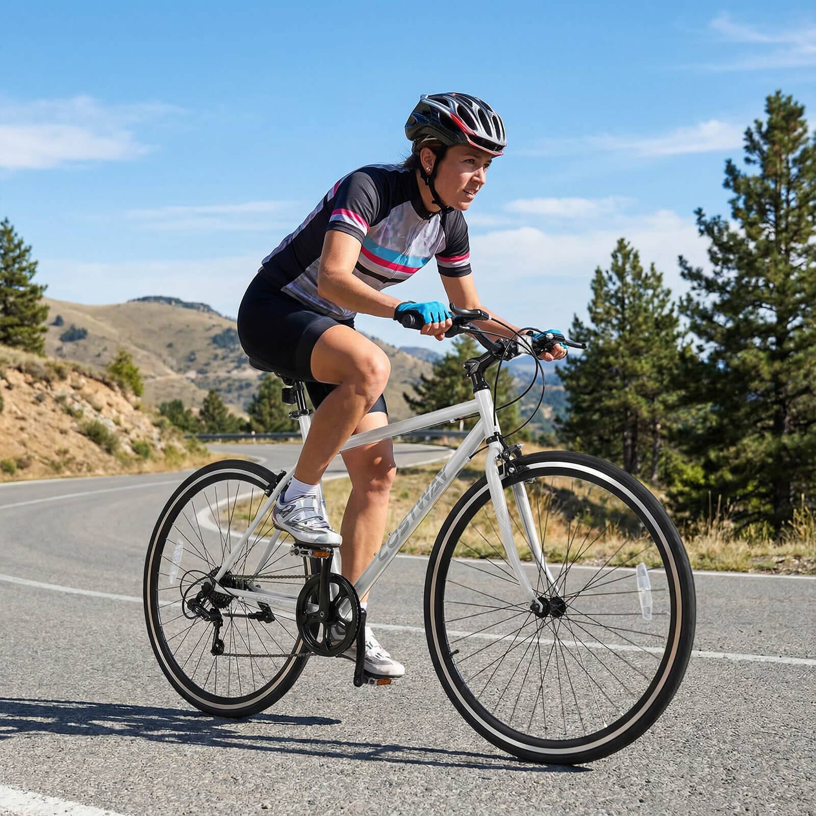 Alt View 1. Costway - Costway 6-Speed Cycling Bike with All-terrain Rubber Wheels Dual Brakes Adjustable Saddle - Gray.