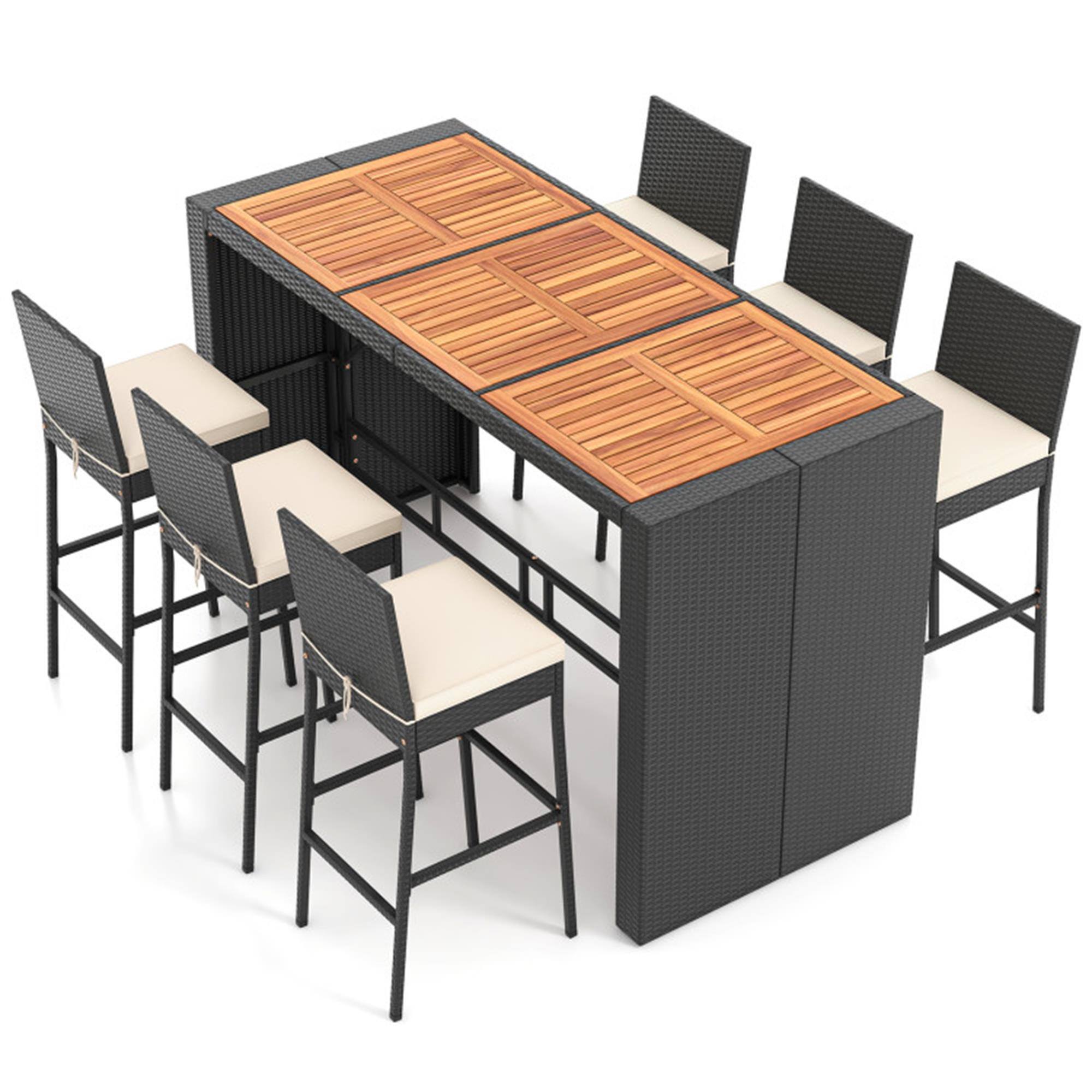 Front. Boyel Living - Tan 7Piece Rattan or Wicker Bar Set Rattan Wicker Material Comfortable Seat Cushions for Patio Garden Use - Black.