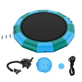 VEVOR - Inflatable Water Bouncer, 15ft Recreational Water Trampoline, Portable Bounce Swim Platform with 3-Step Ladder - Blue, green