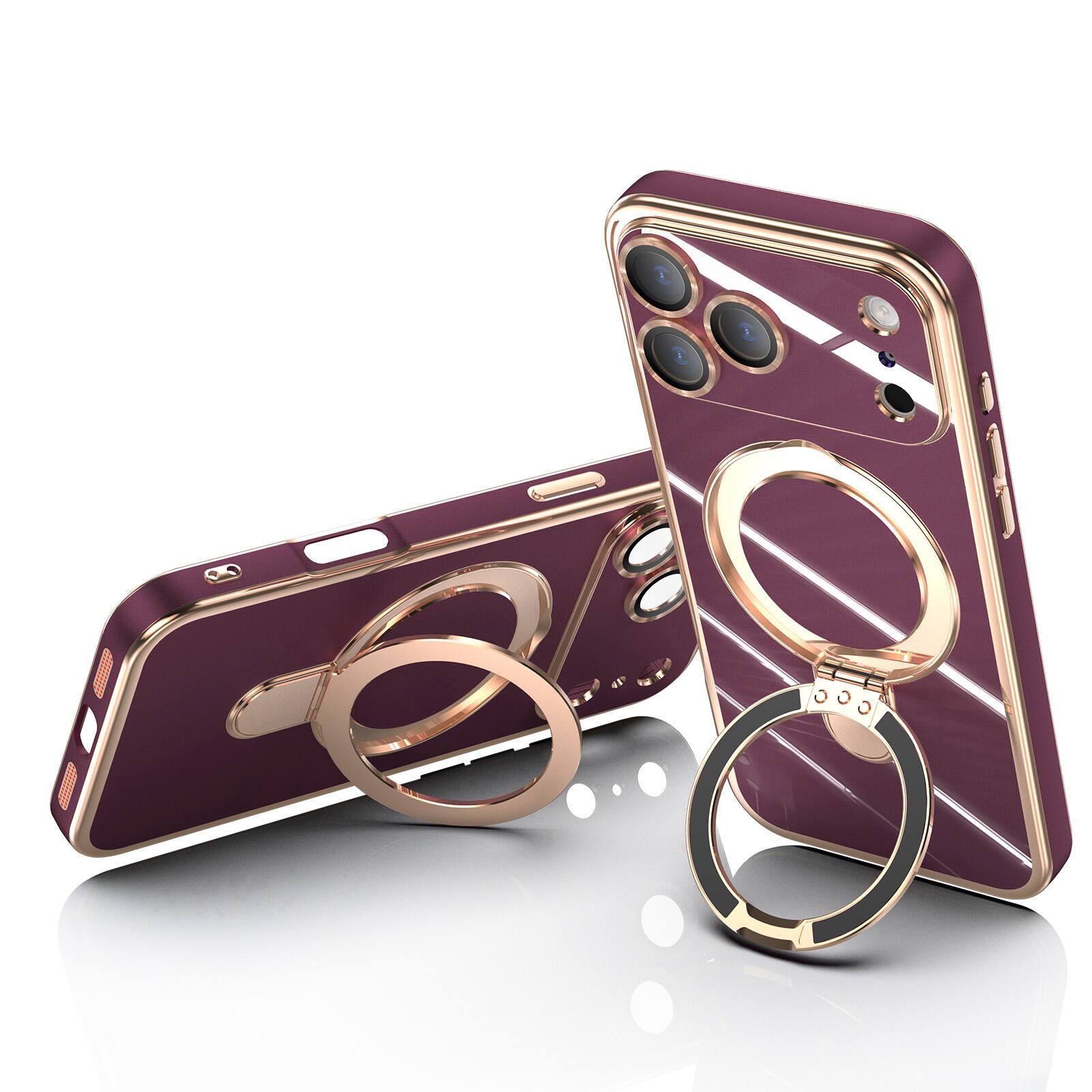 Alt View 1. UUCOVER - Magnetic Kickstand Case for Apple iPhone 18 Pro Max with Camera Lens Protector Cover, Shockproof Electroplated Shell - Cherryred.