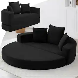Trinkets Crazed - Modern Convertible Sofa Bed Sleeper Futon Couch Floor Lounge Loveseat with Pillows - Black