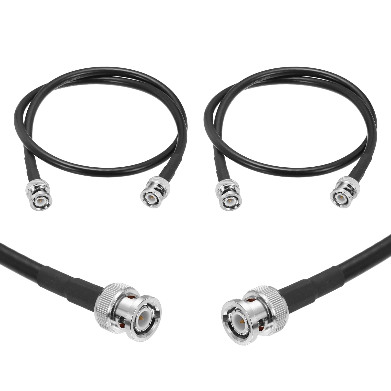 Unique Bargains - 2pcs KMR/LMR240 BNC Coaxial Cable, 50 Ohm, 2Ft, BNC M/M, Low-Loss Extension for RF Radio, Modem, Signal Generator - Black