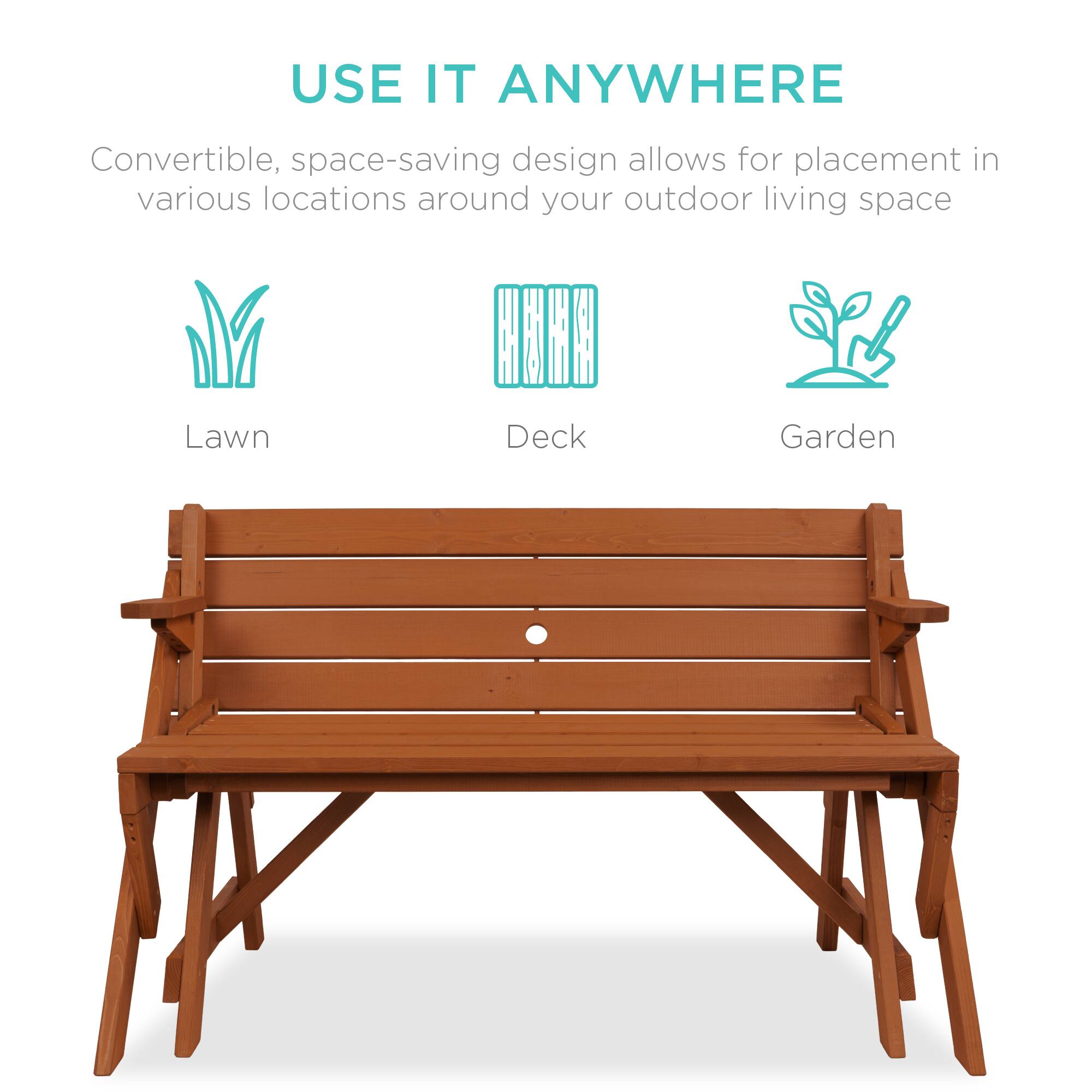USE IT ANYWHERE

Convertible, space-saving design allows for placement in various locations around your outdoor living space

Lawn  
Deck  
Garden