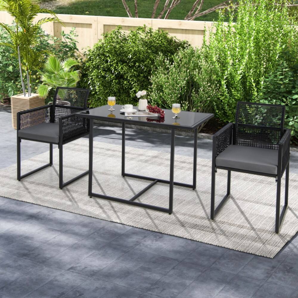 Front. Mondawe - 3 Pieces Outdoor Dining Set with Folding Backrest and Seat Cushions - Black.